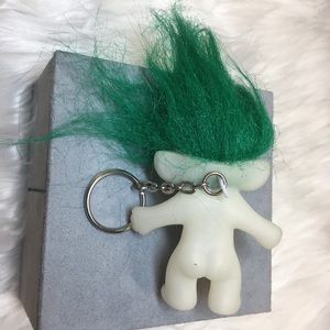 Vintage 90’s NWOT Deadstock Orange Glow-in-the-Dark Gemstone Troll Keychain